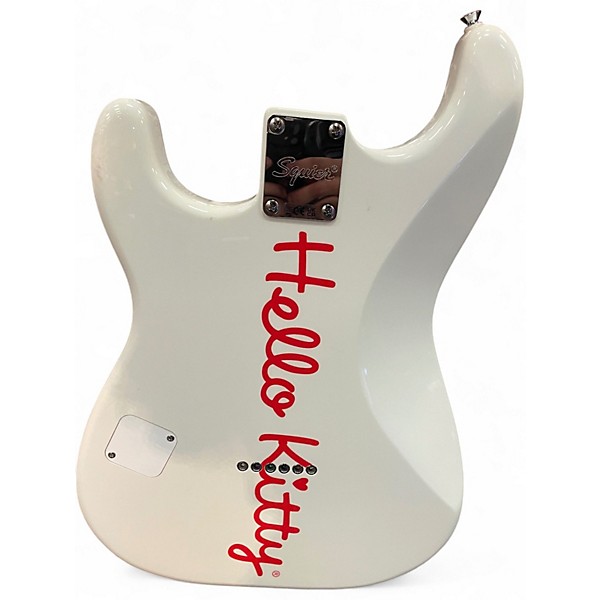 Used Squier Hello Kitty Stratocaster Single Hum Black With Kitty Pickguard White Solid Body Electric Guitar
