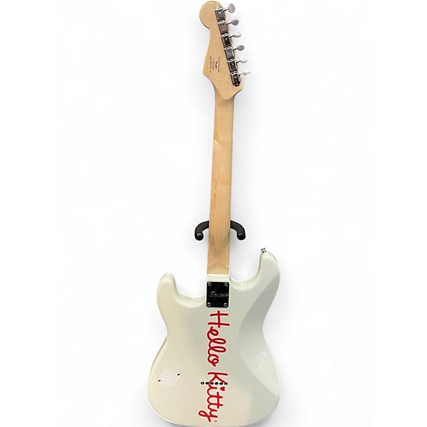 Used Squier Hello Kitty Stratocaster Single Hum Black With Kitty Pickguard White Solid Body Electric Guitar