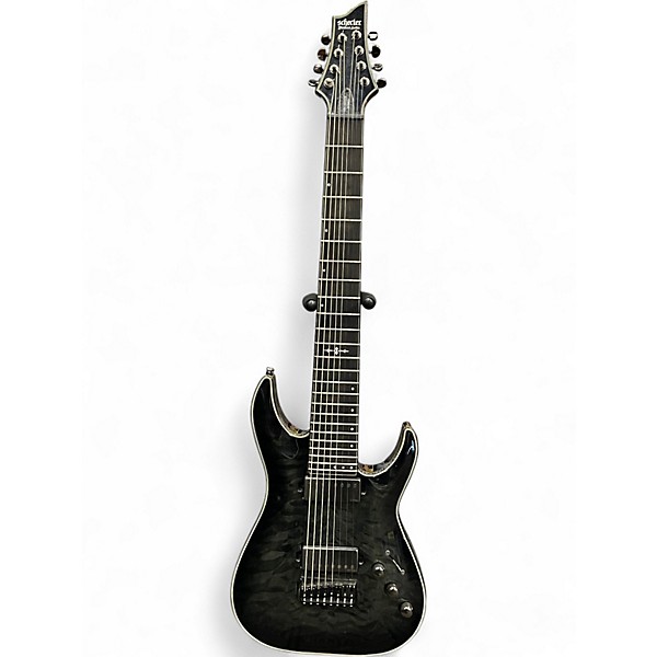 Used Schecter Guitar Research Hellraiser C8 Special 8 String Black and Silver Solid Body Electric Guitar