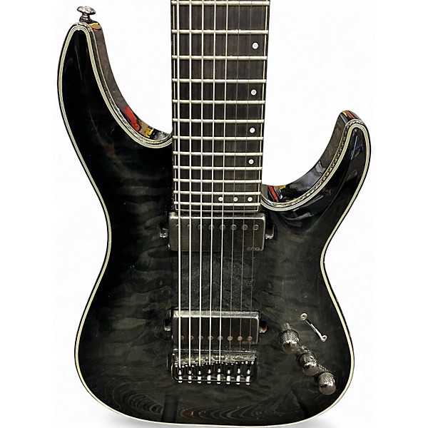 Used Schecter Guitar Research Hellraiser C8 Special 8 String Black and Silver Solid Body Electric Guitar
