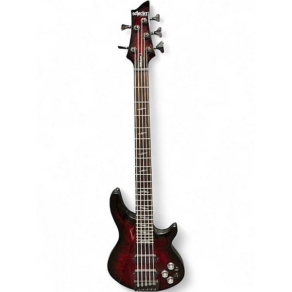 Used Schecter Guitar Research OMEN ELITE Red to Black Fade Electric Bass Guitar