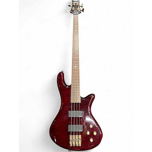 Used Schecter Guitar Research Stiletto Elite 4 String Trans Red Electric Bass Guitar