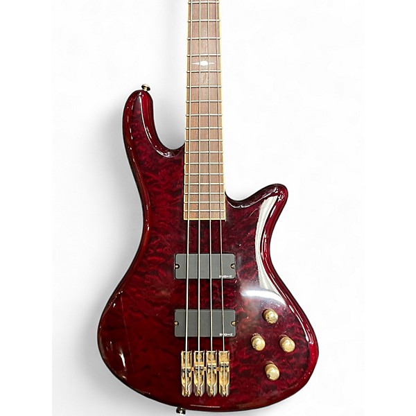 Used Schecter Guitar Research Stiletto Elite 4 String Trans Red Electric Bass Guitar