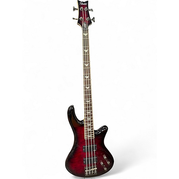Used Schecter Guitar Research Stiletto Extreme 4 String Crimson Red Burst Electric Bass Guitar
