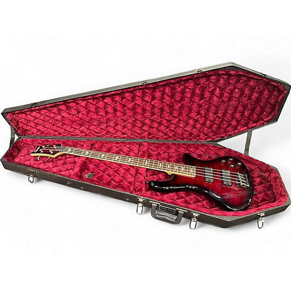 Used Schecter Guitar Research Stiletto Extreme 4 String Crimson Red Burst Electric Bass Guitar