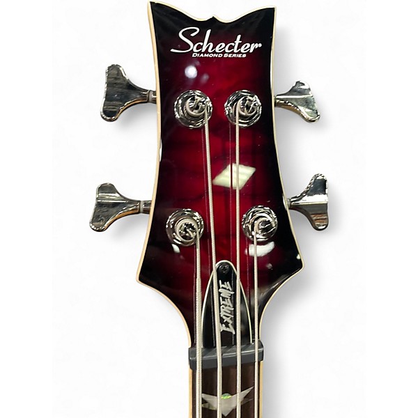 Used Schecter Guitar Research Stiletto Extreme 4 String Crimson Red Burst Electric Bass Guitar