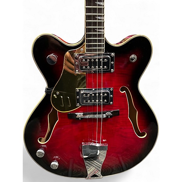 Used Eastwood Classic Tenor Left Handed Candy Red Burst Hollow Body Electric Guitar