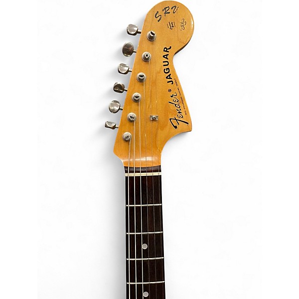 Vintage 1980s Fender 1962 Reissue Jaguar 3 Tone Sunburst Solid Body Electric Guitar