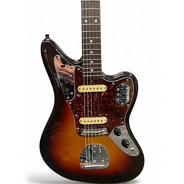 Vintage 1980s Fender 1962 Reissue Jaguar 3 Tone Sunburst Solid Body Electric Guitar