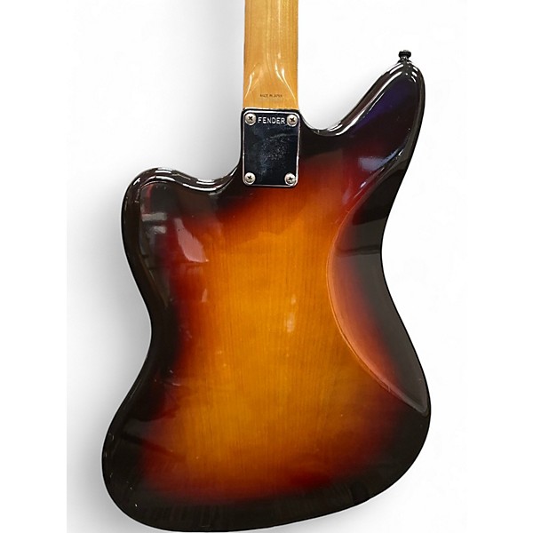 Vintage 1980s Fender 1962 Reissue Jaguar 3 Tone Sunburst Solid Body Electric Guitar