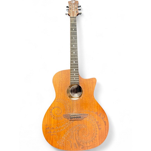 Used Luna Gypsy Tattoo Mahogany Acoustic-Electric Grand Concert Guitar Satin Natural Natural Acoustic Electric Guitar