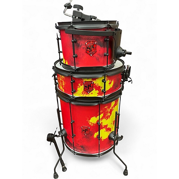 Used SJC Drums 4 Piece THE NED JOSH DUN Crimson Swirl Drum Kit