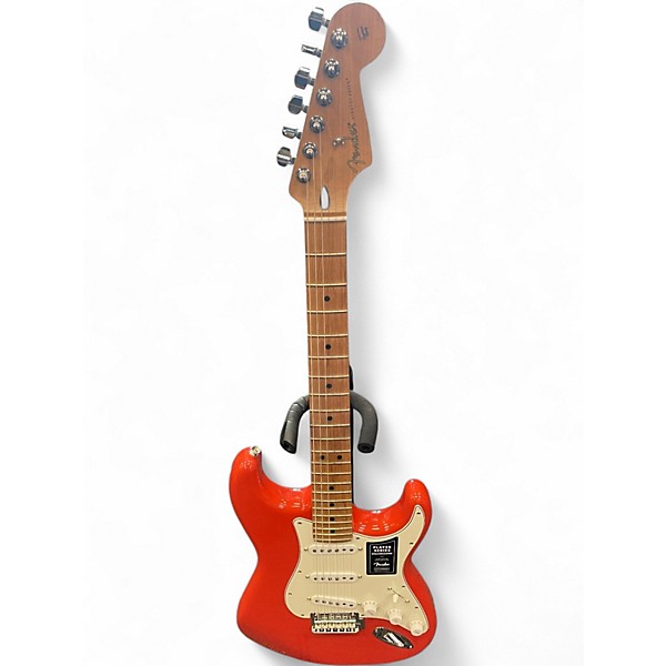 Used Fender DELUXE EDITION PLAYER STRATOCASTER ROASTED Fiesta Red Solid Body Electric Guitar