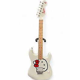 Used Squier Hello Kitty Stratocaster Single Hum White With Kitty Pickguard White Solid Body Electric Guitar