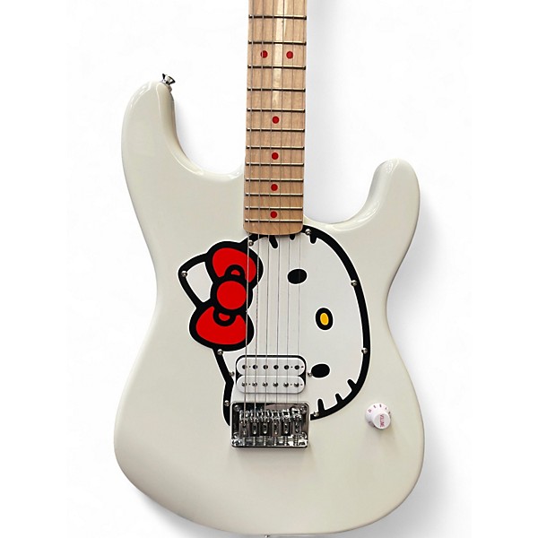 Used Squier Hello Kitty Stratocaster Single Hum White With Kitty Pickguard White Solid Body Electric Guitar