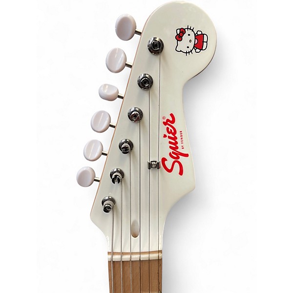 Used Squier Hello Kitty Stratocaster Single Hum White With Kitty Pickguard White Solid Body Electric Guitar