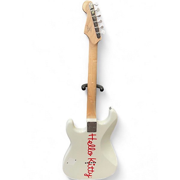 Used Squier Hello Kitty Stratocaster Single Hum White With Kitty Pickguard White Solid Body Electric Guitar