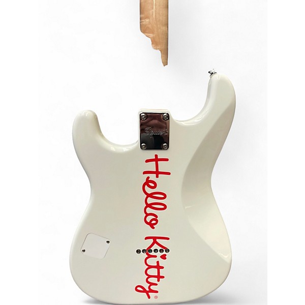 Used Squier Hello Kitty Stratocaster Single Hum White With Kitty Pickguard White Solid Body Electric Guitar