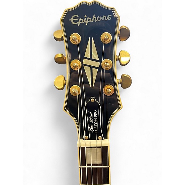 Used 2014 Epiphone Les Paul Custom Pro Black and Gold Solid Body Electric Guitar