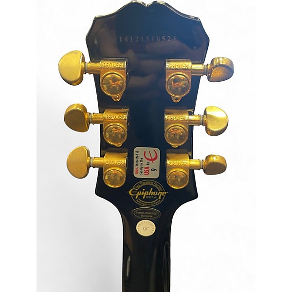 Used 2014 Epiphone Les Paul Custom Pro Black and Gold Solid Body Electric Guitar