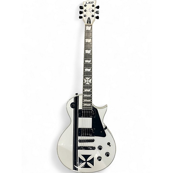 Used ESP LTD James Hetfield Signature Iron Cross Black and White Solid Body Electric Guitar