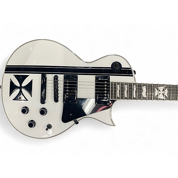 Used ESP LTD James Hetfield Signature Iron Cross Black and White Solid Body Electric Guitar