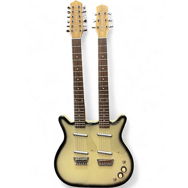 Used Danelectro DB612 DOUBLE NECK Black and White Solid Body Electric Guitar