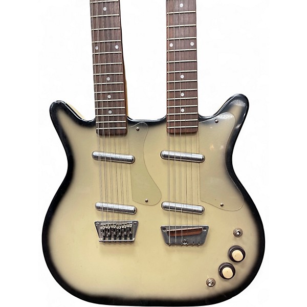 Used Danelectro DB612 DOUBLE NECK Black and White Solid Body Electric Guitar