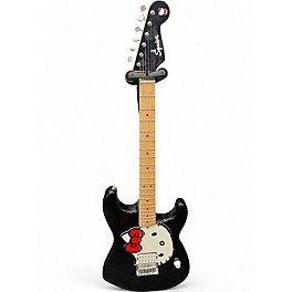Used 2025 Squier Hello Kitty Stratocaster Single Hum Black With Kitty Pickguard Black Solid Body Electric Guitar