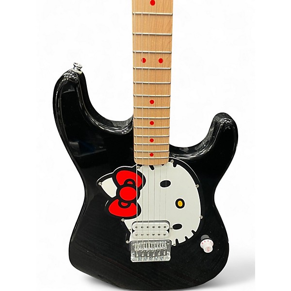 Used 2025 Squier Hello Kitty Stratocaster Single Hum Black With Kitty Pickguard Black Solid Body Electric Guitar