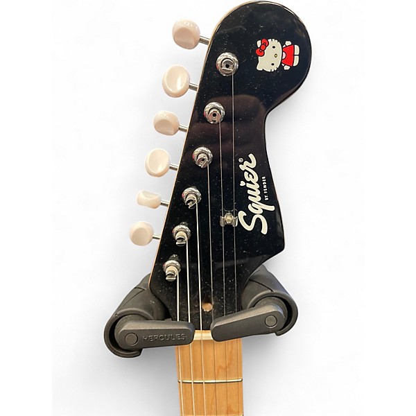 Used 2025 Squier Hello Kitty Stratocaster Single Hum Black With Kitty Pickguard Black Solid Body Electric Guitar