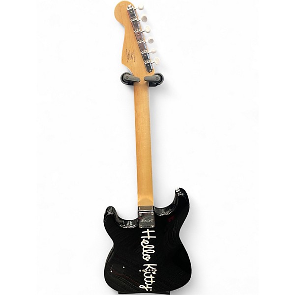 Used 2025 Squier Hello Kitty Stratocaster Single Hum Black With Kitty Pickguard Black Solid Body Electric Guitar