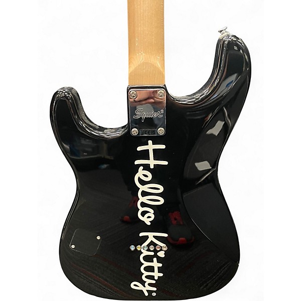 Used 2025 Squier Hello Kitty Stratocaster Single Hum Black With Kitty Pickguard Black Solid Body Electric Guitar