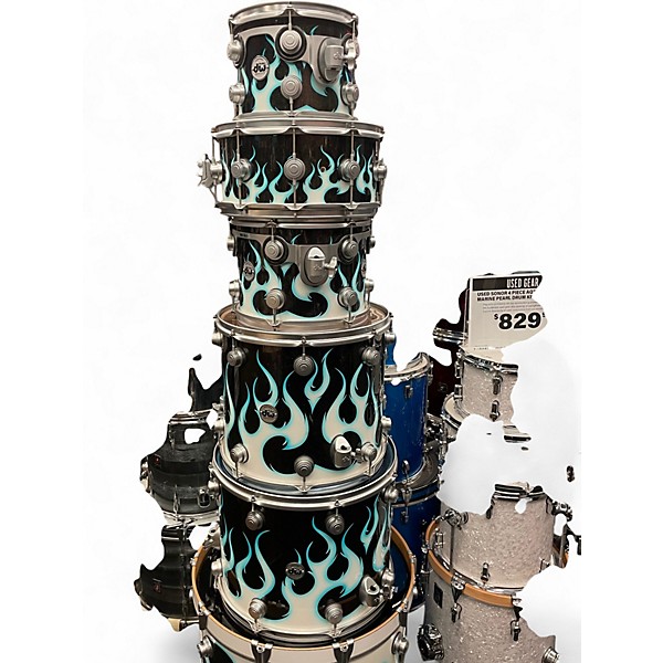 Used DW 6 Piece Collector's Series Exotic Blue Ghost Flames Drum Kit