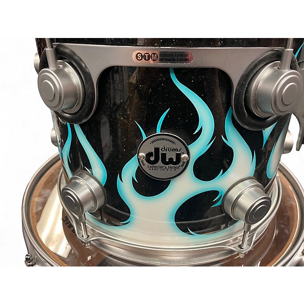 Used DW 6 Piece Collector's Series Exotic Blue Ghost Flames Drum Kit