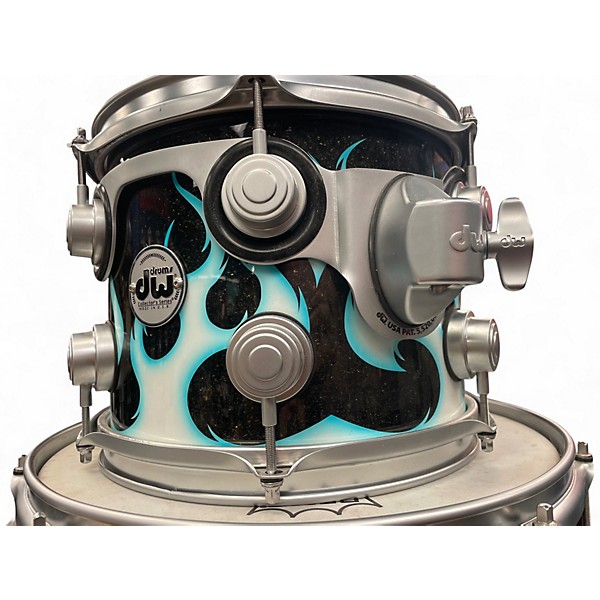 Used DW 6 Piece Collector's Series Exotic Blue Ghost Flames Drum Kit