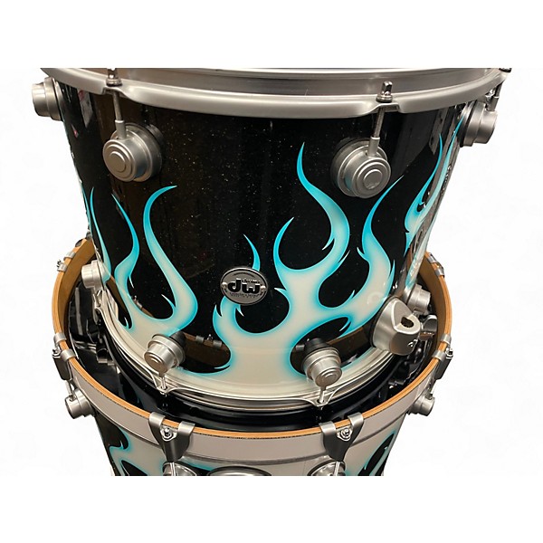 Used DW 6 Piece Collector's Series Exotic Blue Ghost Flames Drum Kit