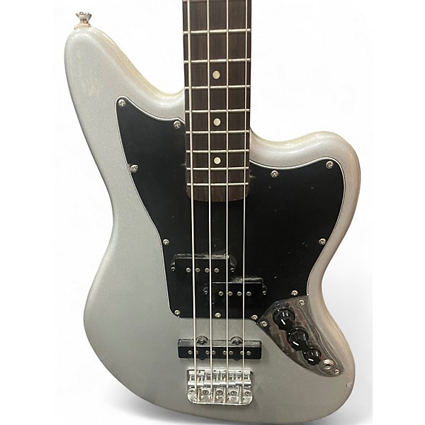 Used Squier Jaguar Bass Silver Electric Bass Guitar