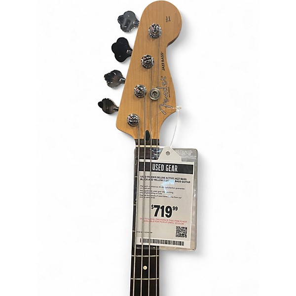 Used Fender Deluxe Active Jazz Bass Black and Yellow Electric Bass Guitar