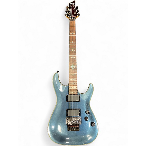 Used Schecter Guitar Research Damien Elite 6 Floyd Rose Metallic Black Solid Body Electric Guitar
