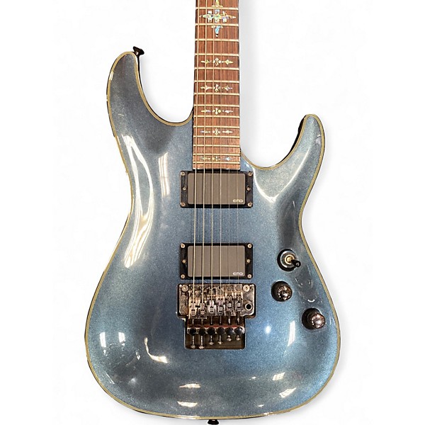 Used Schecter Guitar Research Damien Elite 6 Floyd Rose Metallic Black Solid Body Electric Guitar