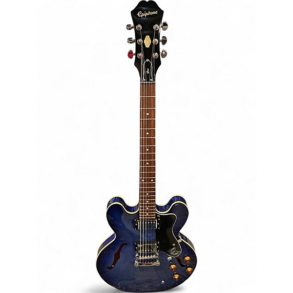 Used Epiphone Dot Deluxe Flametop Blue Burst Hollow Body Electric Guitar
