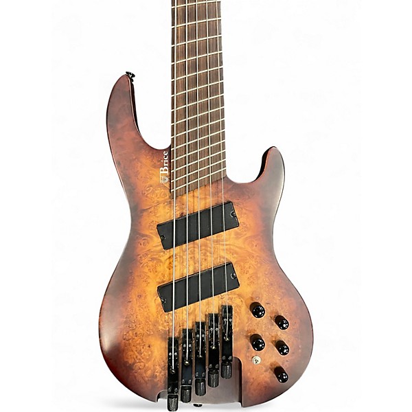 Used Brice 5 STRING HEADLESS 2 Color Sunburst Electric Bass Guitar