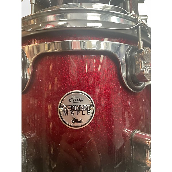 Used PDP by DW 6 Piece CONCEPT MAPLE 6 PIECE Red to Black Fade Drum Kit
