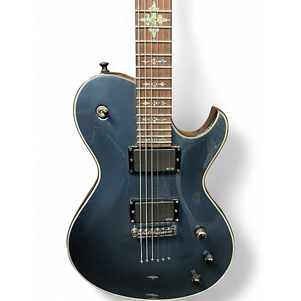Used Schecter Guitar Research Damien Elite Solo Metallic Blue Solid Body Electric Guitar