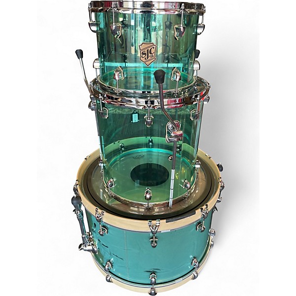 Used SJC Drums 3 Piece Custom Acrylic Green Drum Kit
