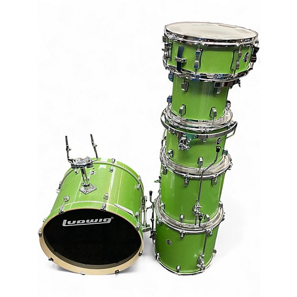 Used Ludwig 6 Piece Evolution Lime Sparkle Drum Kit