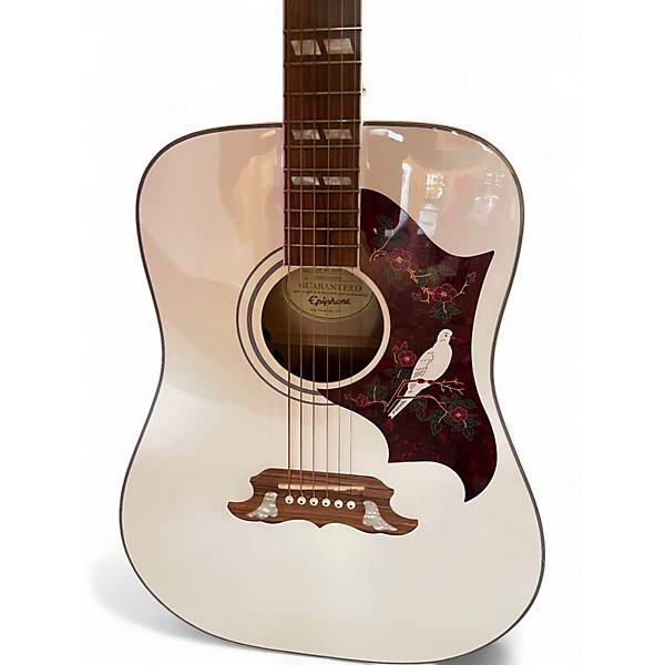 Used Epiphone Dove Pro White Acoustic Electric Guitar