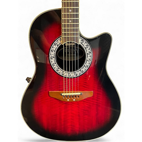 Used Ovation 1528D Red Acoustic Electric Guitar
