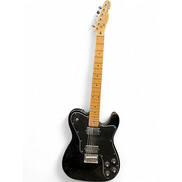 Used Squier Telecaster Custom Black and White Solid Body Electric Guitar